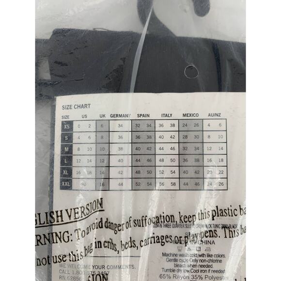 Hue Three Quarter Sleeve Crew Neck Tunic Womens Small Black New Shirt Top - Picture 5 of 6